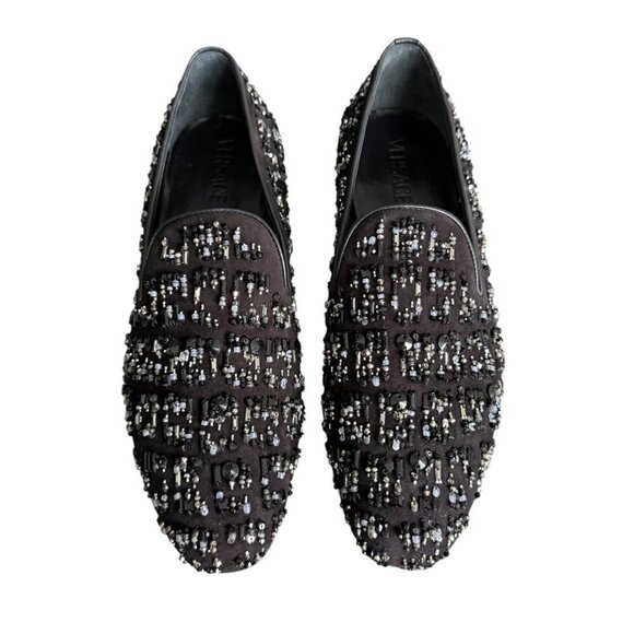 Versace 1003792 Men\'s Black leather loafer‎ embellished beading, 42 main image 10